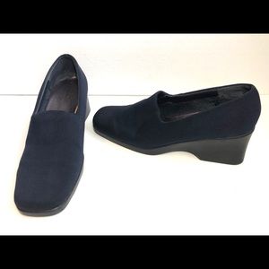 Expressions Navy Fabric Square Toe Slip On Shoes